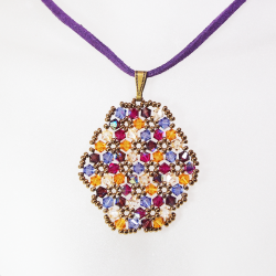 Pendant 45cm - Malvina Oval-Purple Suedine - Pendant 45cm - Laiton bronze